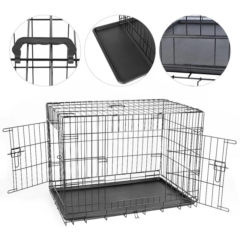 2021 Fences Dog Cage House with Tray Secure Dog Metal Crates Double-Door Kennel Collapsible Dog House for Small Large Dogs